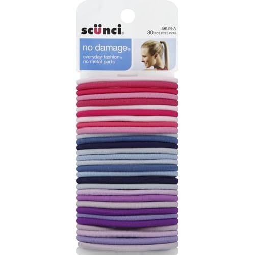 Scunci by Conair Effortless Beauty Large No-damage Pastel Elastics, Hair Ties for Women and Men, Elastic Hair Ties with Medium Hold, Colors May Vary, 30 Pack