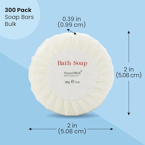 Travelwell Bar Soap Bulk - 1 oz, 300-Pack - Individually Wrapped Hotel & Travel Mini Soap Bars - For Vacation Rental and Airbnb Toiletries or Hygiene Kits Supplies
