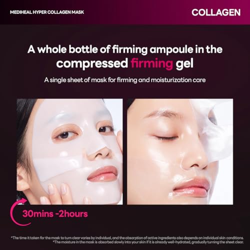 Mediheal Hyper Collagen - Collagen Real Deep Mask, Overnight Firming & Hydrating Gel Mask, Pore Appearance Refining, Plumping & Elasticity Care, Korean Skincare (10ea)