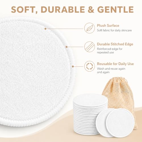 Reusable Makeup Remover Pads - 15 Pack Washable Cotton Rounds with Mesh Bag