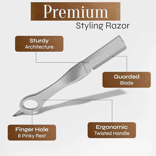 Fac?n Beard Razor for Men - Professional Beard Shaping Tool Grooming Kit with 11 Replacement Blades, Mustache Shaper, Edger & Lineup, Premium Precision Straight Edge Razor 100% Stainless Steel Blade