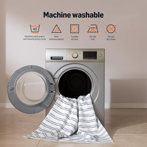 Amazon Basics Grey Striped Geometric Jacquard Fabric Shower Curtain 72" W x 74" L, Water-Repellent & Washable