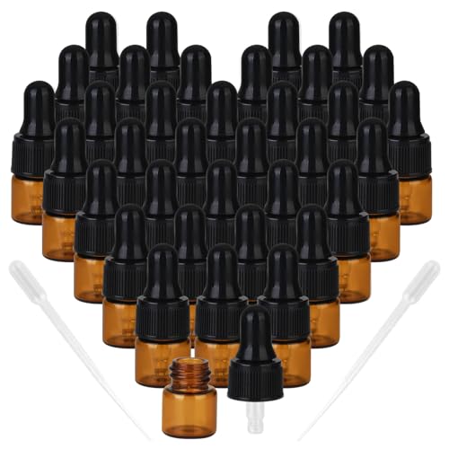 1ml Amber Glass Dropper Bottles - 36 Pack Essential Oil Containers
