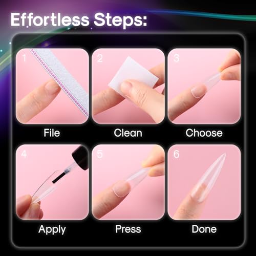 INENK No C Curve XXL Stiletto Nail Tips, Full Matte Clear Full Cover, Stiletto Flat Tips for Acrylic Nails Art Design, Salons, Home DIY Nail Extension(12 Sizes 240PCS)