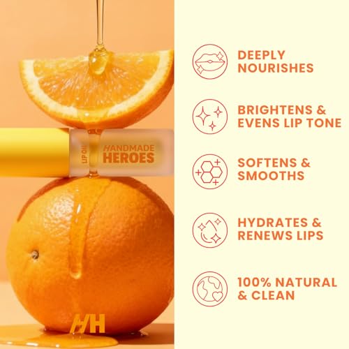 Handmade Heroes Turmeric Vitamin C Lip Gloss - 100% Natural Vegan Lip Treatment for Dry Dull Lips - Brightening for Dark Lips - Lightweight Moisturizing Nourishing