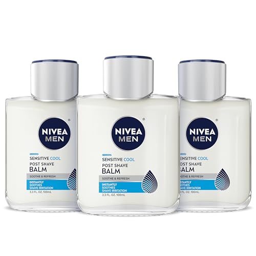 NIVEA MEN Sensitive Cool Post Shave Balm, Enriched with Chamomile and Seaweed Extracts, Alcohol Free After Shave Balm for Men, 3.3 Fl Oz Bottle, Pack of 3