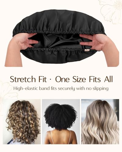 Satin Lined Shower Cap for Women - Waterproof & Frizz Free