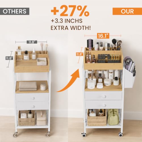 Large Makeup Organizer Cart with Drawers & Baskets - Snughome