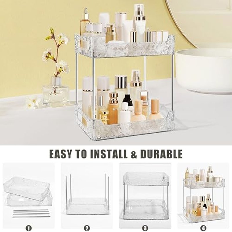 2-Tier Bathroom Counter Organizer - Clear Makeup & Skincare Storage