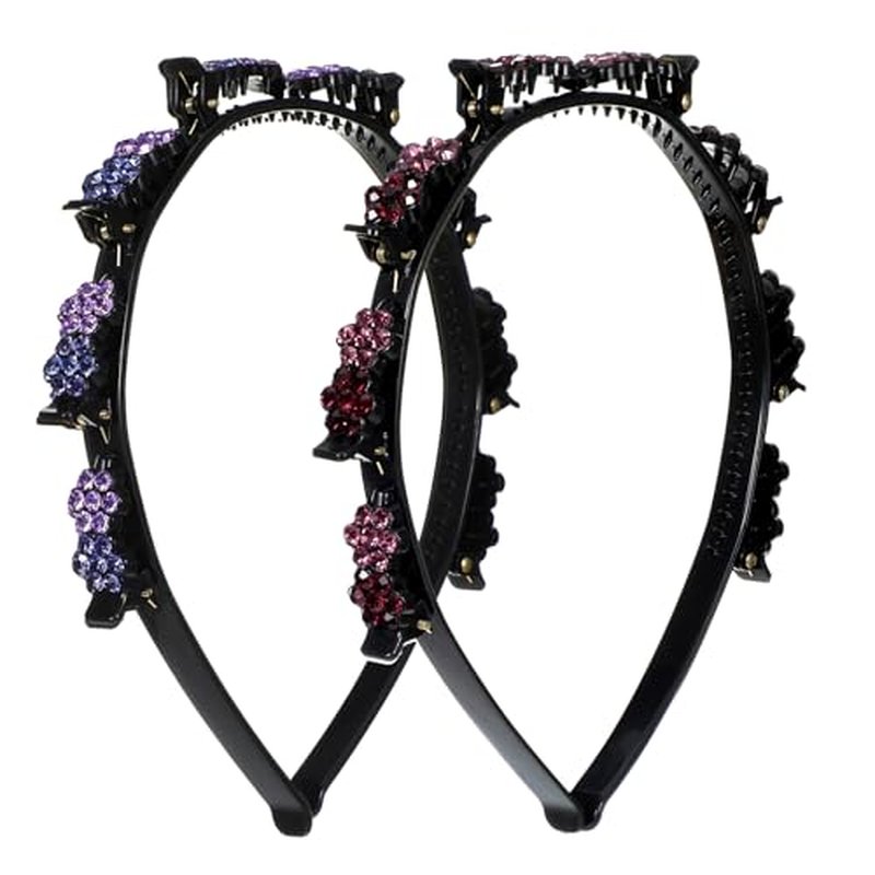 Mabor 2-Pack Crystal Flower Headbands with Clips for Bangs