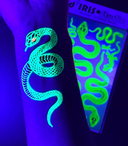 Glow in the Dark Temporary Tattoos – UV Reactive Snake Design