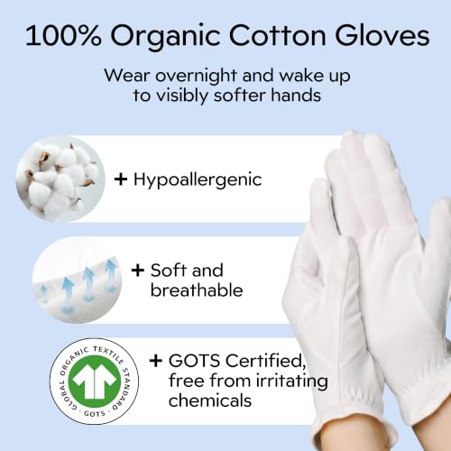 White Cotton Sleeping Gloves for Dry Hands - Small, Organic, Breathable, Reusable