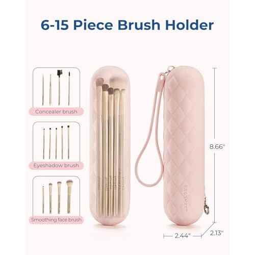 BAGSMART Makeup Brush Holder Bag, Travel Small Makeup Bag for Purse, Make Up Brush Bag Case Cosmetic Bag, Silicone Soft Portable Face Brushes Travel Essentials Organizer Holder, Pink