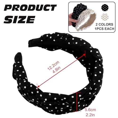 2 Pack Polka Dot Headbands for Women - Wide Braided Hair Bands