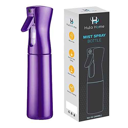 Hula Home Continuous Spray Bottle for Hair (10.1oz/300ml) Empty Ultra Fine Plastic Water Mist Sprayer ? For Hairstyling, Cleaning, Salons, Plants, Essential Oil Scents & More - Purple