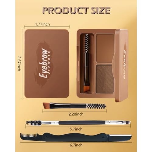 Eyebrow Powder Kit-2 Colors Soft Eye Brow Tinted Powder Palette, Waterproof & Long Lasting Dark/Light Brown Brow Filler, Professional Eyebrow Contour Makeup for Women with Mirror Brow Brush & Razor-1#