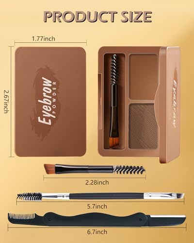 Eyebrow Powder Kit - 2 Colors Waterproof Long Lasting with Mirror & Brush