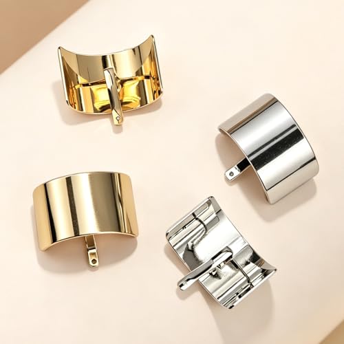 GIYAWA 4 Pack Ponytail Holders with French Buckle Hair Cuffs - Gold & Silver, High-Quality Metal, Secure Fit for Women
