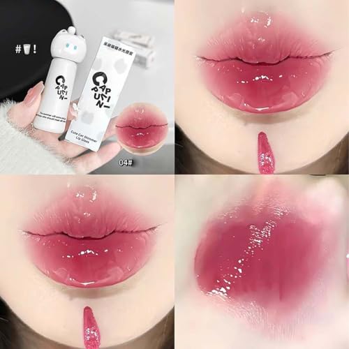 Cute Cat Jelly Lip Gloss Set - 4Pc Korean Hydrating Lip Glaze