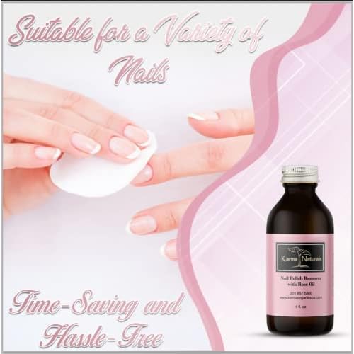 Karma Organic Nail Polish Remover Bundle - Natural Soybean Tea Tree Oil & Rose Oil Nail Polish Remover (4FL-OZ) with Cotton Ball