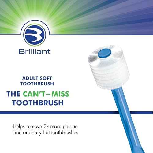 Brilliant Oral Care Adult Toothbrush with Soft Bristles, Round Head, and All-Around Clean for Teeth and Gums, Blue, 6 Pack