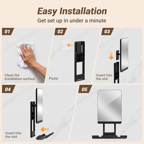 Heated Fogless Shower Mirror for Shaving, 5000mAh Long-Lasting Anti-Fog Shower Mirror with 360¡Æ Rotating Design & Razor Holder, Fog-Free Shaving Mirror for Men (Black)