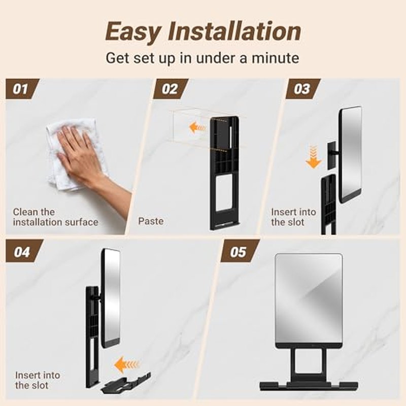 Heated Fogless Shower Mirror for Shaving – 5000mAh, 360° Rotating