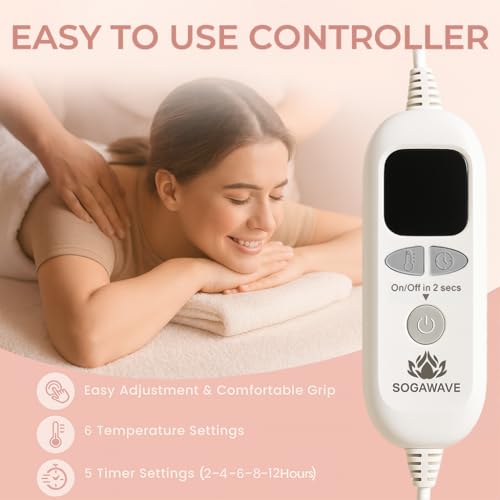 Sogawave Massage Table Warmer - Soft Fleece Heating Pad with Timer (30"x71")