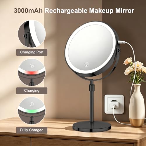 8.5" Dual-Sided Magnifying Makeup Mirror with LED Lights
