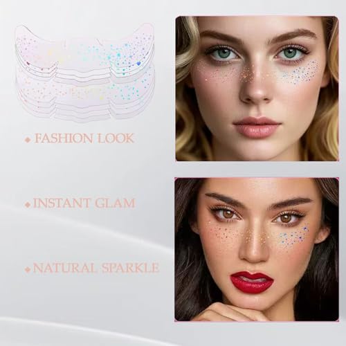 Holographic Face Glitter Tattoos, 8pcs Waterproof Star
