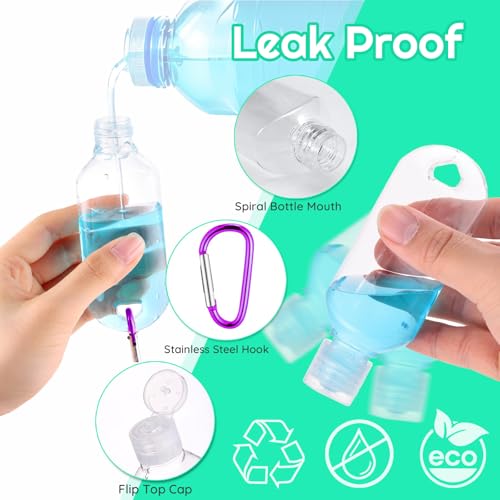 100PCS Value Hand Sanitizer Bottles with Keychains, 2OZ Travel Bottle With Clips, Portable Travel Size Bottle Squeeze Containers for Hand Sanitizer Holder with Lid - Leak Proof, Refillable