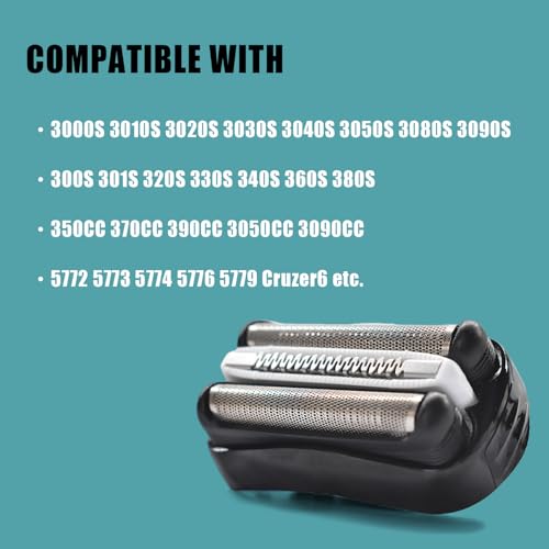 32B Replacement Shaver Head for Braun Series 3,Shaving Razor Head Suitable for Braun S3 3000s 3010s 3020s 3030s 3040s 3050cc 3070cc 3080s 3090cc 310s 320 330 340 350cc ect (2PCS)