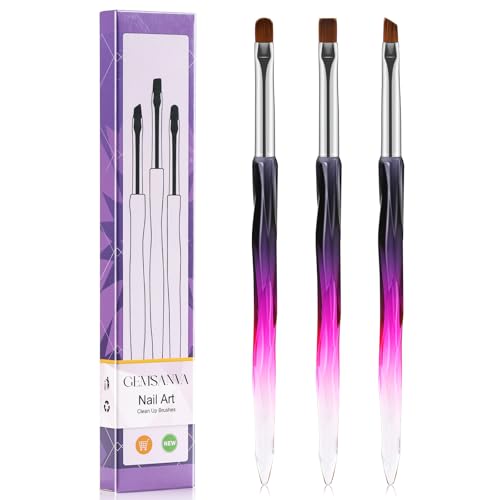 Black Purple 3Pcs Nail Art Clean Up Brushes Set - Cuticle Polish Removal Tools