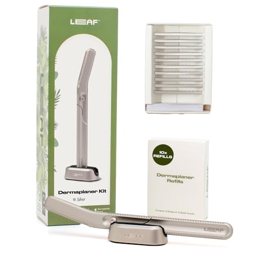 Dermaplaner Kit with Stand and 10 Refill Blades - Silver