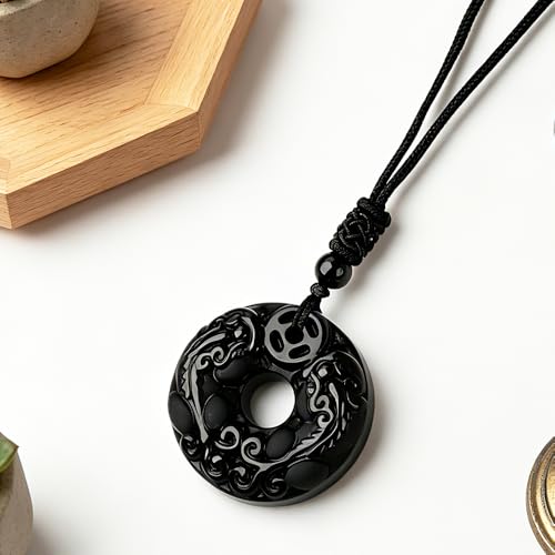 Black Obsidian Pendant Necklace for Men - Natural Healing Crystal