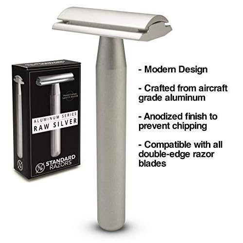 Aluminum Double Edge Safety Razor - Raw Silver | Three Piece Double Edge Safety Razor