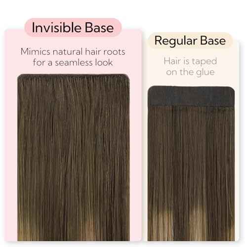 HOTBANANA Invisi Edge Tape in Hair Extensions Human Hair, 16inch 50g 10pcs Invisible & 10pcs Classic Chocolate Brown Mixed Caramel Blonde Balayage Seamless Tape in Hair Extensions Straight Injected