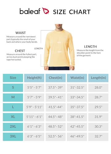 BALEAF Men's Sun Protection Shirts UV SPF T-Shirts UPF 50+ Long Sleeve Rash Guard Fishing Running Quick Dry Custard Size S