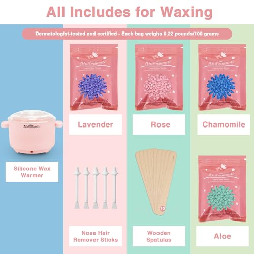 Waxing Kit -Silicone Wax Warmer for Hair Removal with 4 Packs of Hard Wax Beads, Portable Electric Silicone Wax Machine for Full Body Face Eyebrows Bikini Brazilian at Home Waxing Kit for Women Men