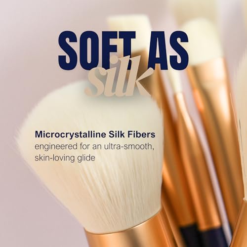 BERRY GOODS 12-Piece Makeup Brush Set with Microcrystalline Silk Fibers ? Ultra-Soft, Vegan & Cruelty-Free Face & Eye Brushes with Travel Case (BERRY Blue)