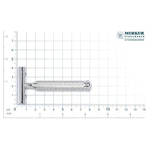 MERKUR 42C Double Edge Safety Razor, Hexagonal Handle, Three-Piece Design, Closed Comb Straight Bar, Bright Chrome Finish, Made in Germany