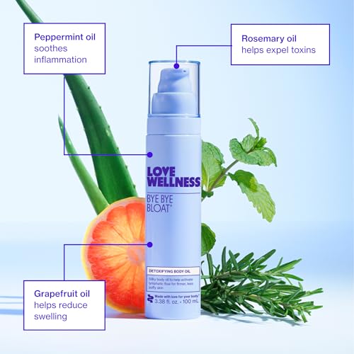 Love Wellness Bye Bye Bloat Detoxifying Body Oil | Lymphatic Drainage Oil to Hydrate, Depuff & Awaken Skin | Reduce Swelling Massage Oil for Women with Peppermint, Grapefruit & Rosemary Oil |100 mL