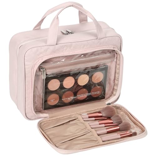 NISHEL Hanging Travel Toiletry Bag, Visible Makeup Organizer, Cosmetic Case for Journey Accessories, Bathroom Shower, Pink