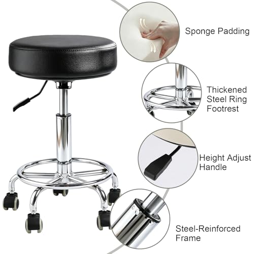 500lb Heavy-Duty Rolling Stool with Height Adjustment
