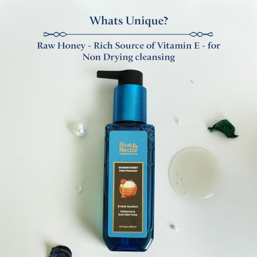 Blue Nectar Kumkumadi Face Oil for Radiant Skin with Natural Herbs (0.33 Fl Oz) & Honey Aloe Vera Detan Face Wash with Natural Vitamin E (3.38 Fl Oz)