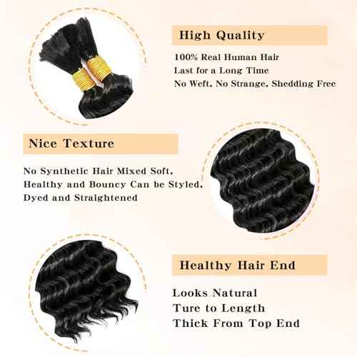 Human Braiding Hair for Boho Braids 2 Bundles 110g 26 Inch Deep Wave Bulk Human Boho Hair for Braiding No Weft Bundle 100% Brazilian Virgin Hair Extensions Curly for Boho Knotless Braids