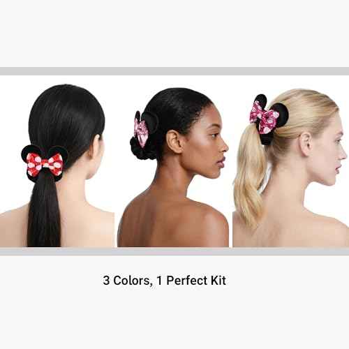 3 Pack Velvet Mouse Ears Scrunchies with Bow for Women Girls Elastic Hair Ties for Pony Tail Party Costume - Cute Hair Accessories