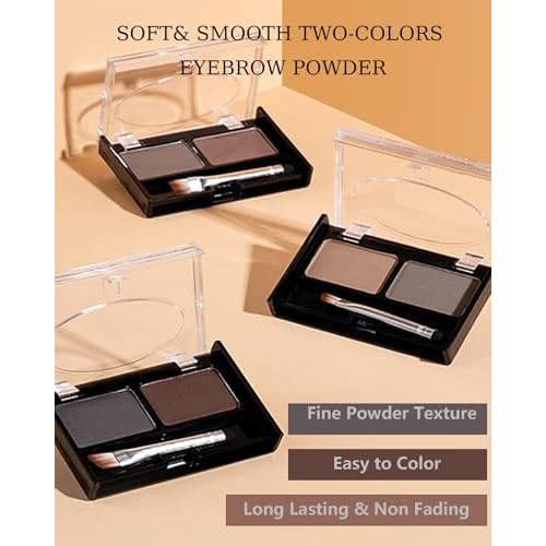 Eye Brow Powder Kit for Women,2 Colors Waterproof Eyebrow Powder Tinted Palette Brown Dark Brown Long-Lasting,Brow Fill&Sculpt Natural Eyebrow Contour Eyeshadow Mother¡¯s Gift with Brow Brush &Razor-03