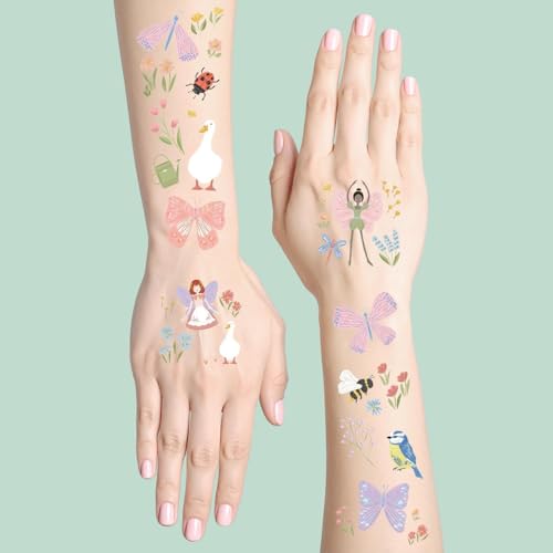Cheerland Garden Fairy Tattoos Temporary Floral Butterfly Farm Party Favors Woodland Fairies Wing Stickers Birthday Decorations for Tea Bridal Baby Shower Classroom Silly Goose Party Supplies 108pcs
