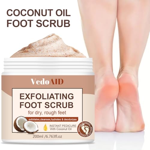 VedoAID Peppermint Foot Scrub - Exfoliating Cream for Cracked Heels, 200ml